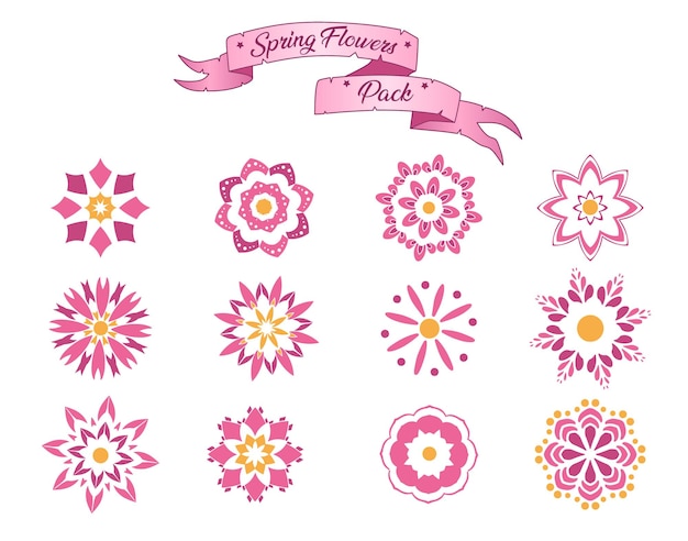 spring pink Flowers pack vector