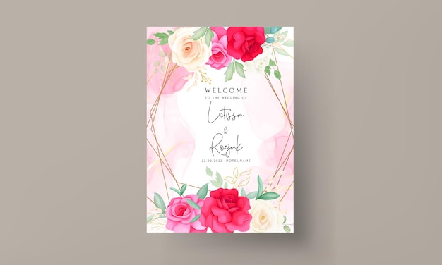 Spring pink rose floral wedding invitation card template