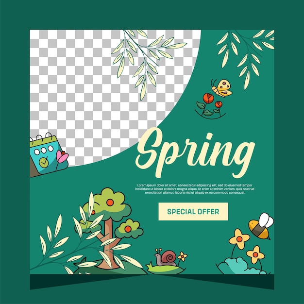 Spring post instagram template Vector Design