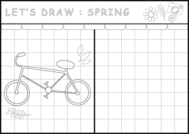 Vector spring printable worksheet coloring page in black and white outline illustration color and drawing