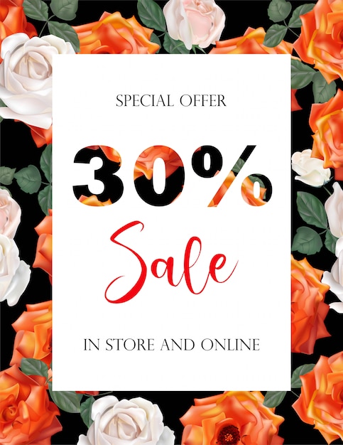 Vector spring sale background  banners with rose  flowers