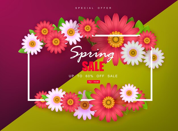 Spring sale background with beautiful colorful flower vector illustration template banner