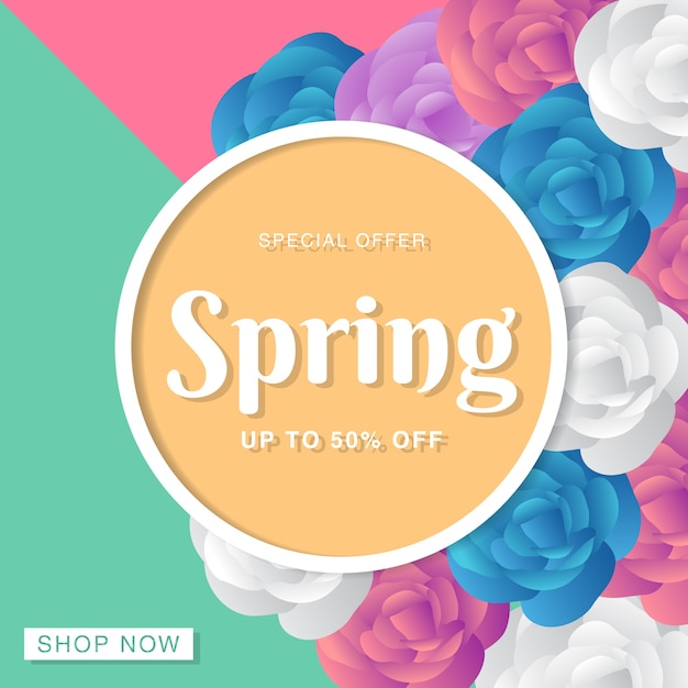 Vector spring sale background with beautiful colorful flowers