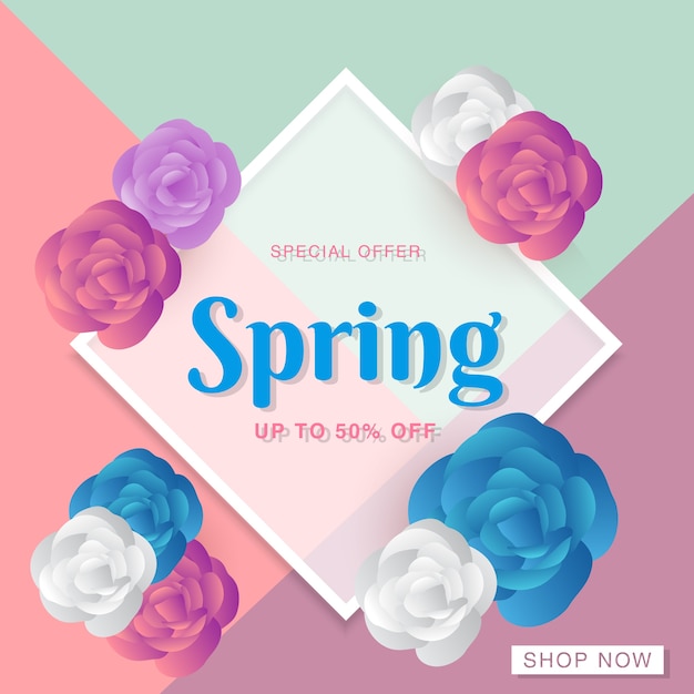 Spring sale background with beautiful colorful flowers