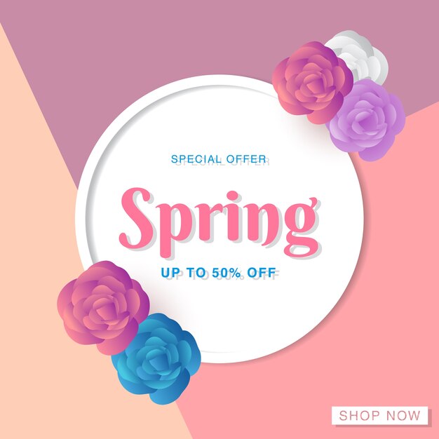 Spring sale background with beautiful colorful flowers