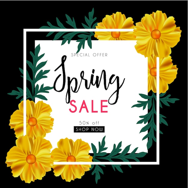Spring sale background with beautiful flower yellow