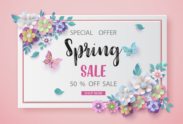 Vector spring sale background with beautiful   flower