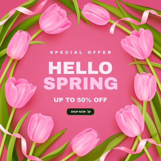 Spring sale background with realistic tulips