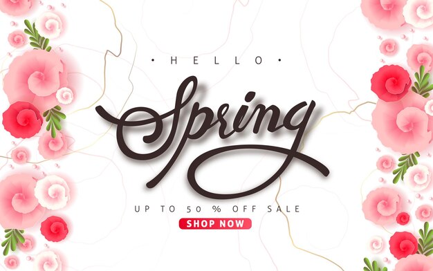 Spring sale banner background with flower.