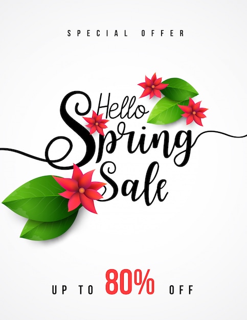 Spring sale-banner met groen blad