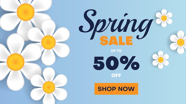 Spring sale banner or poster background with leaves and flower