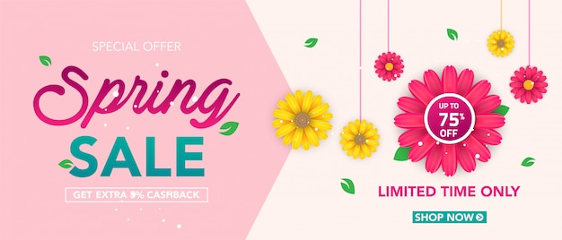 Spring Sale banner with beautiful colorful flower