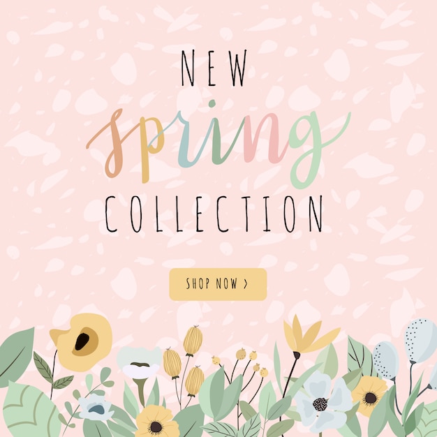 Vector spring sale banner with beautiful floral