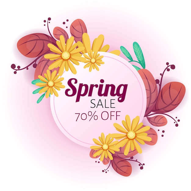 Vector spring sale banner with beautiful flowers.