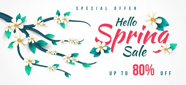 Spring Sale Banner with green leaf