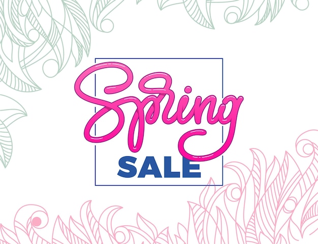 Spring sale banner with square frame.