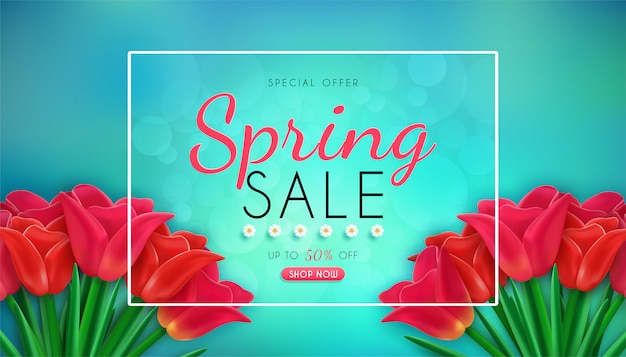 Spring sale banner with tulips