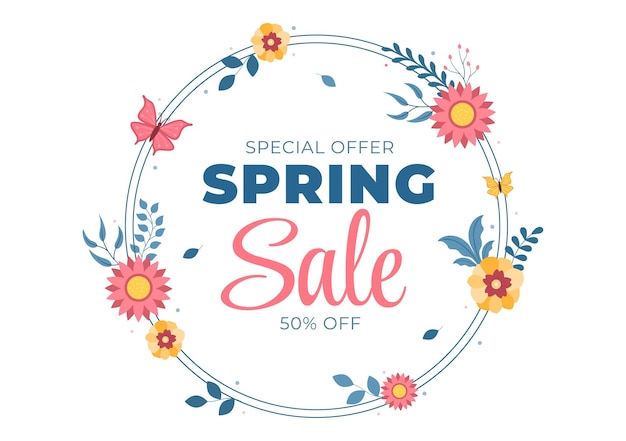 Vector spring sale blossom flowers background natural template vector illustration with season plant suitable for greeting card, invitation or poster