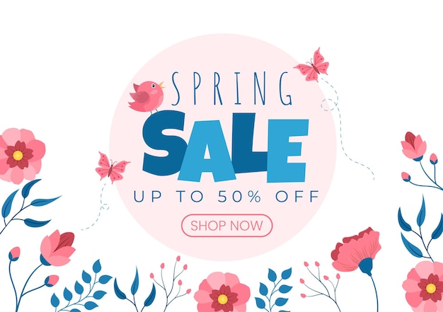 Spring sale blossom flowers background natural template vector illustration with season plant suitable for greeting card, invitation or poster