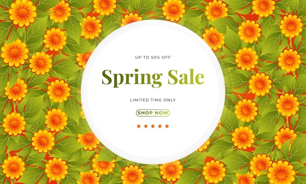 Spring sale card design with colorful flowers and leaves for social media post ad