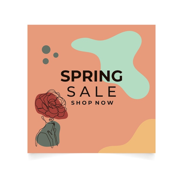 Spring sale concept line art abstract with woman face for presentation special sale concept