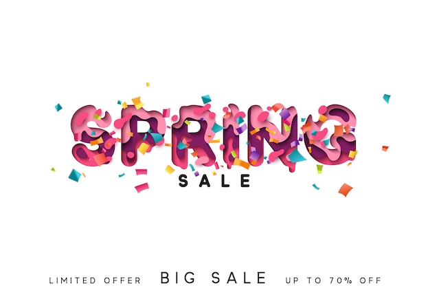 Spring sale. design modern paper cut. lettering of melting liquid. card papercut trendy. vector illustration