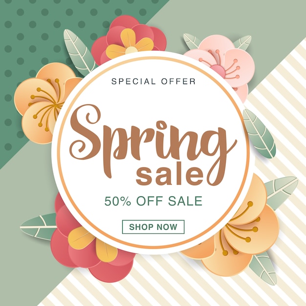 Vector spring sale design with colorful flowers