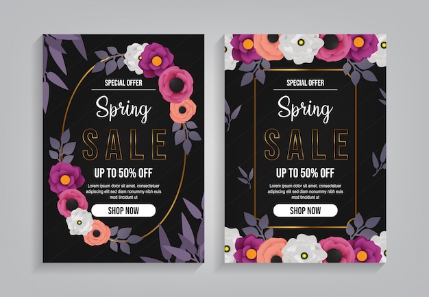 Spring sale flyer with flower border