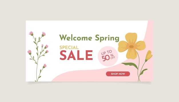 spring sale horizontal vector banner. hand-drawn