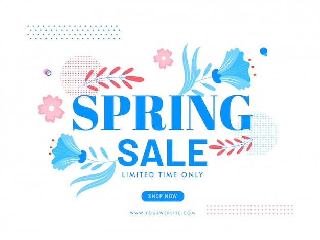 Vector spring sale limited time only text with flowers and leaves on white