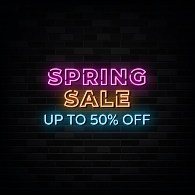 Spring sale neon signs vector