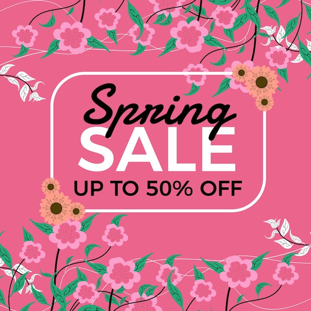 Spring sale social media banner with colorful flowers. Spring sale banner or background design