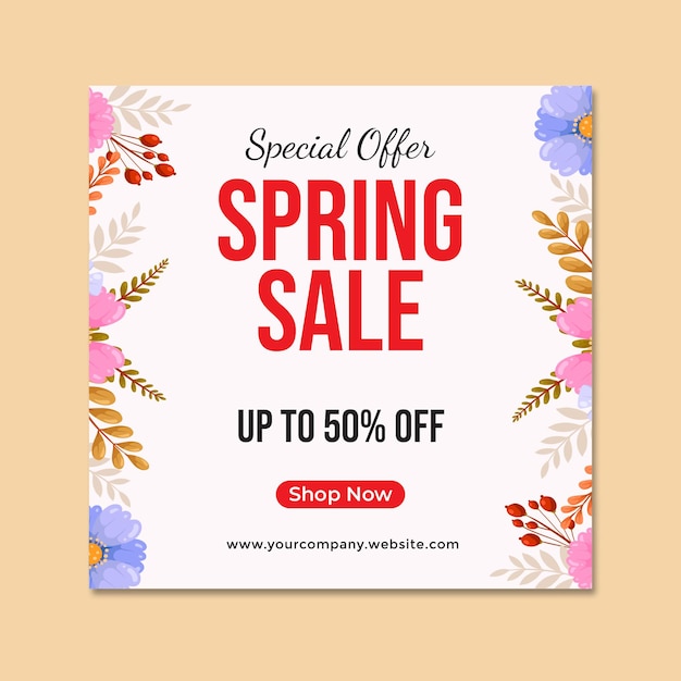 Vector spring sale special offer with flowers and leaf template design