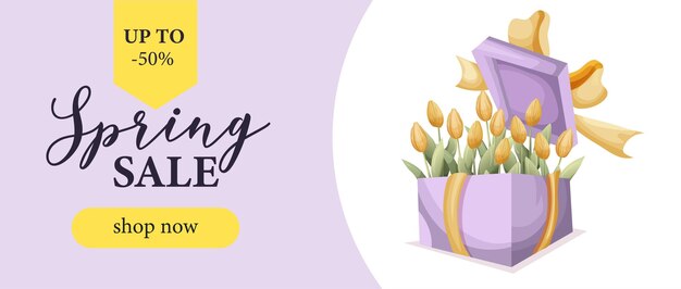 Spring sale template design with tulips leaves Can be used for template banners wallpaper flyer