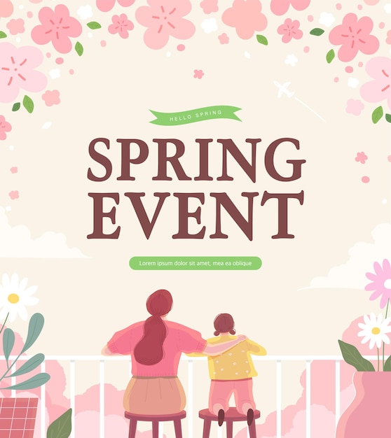 Vector spring sale template with beautiful flower vector illustration korean translation spring shopping