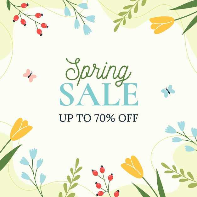 Spring Sale Trendy floral green background Minimalistic style with floral elements Vector template