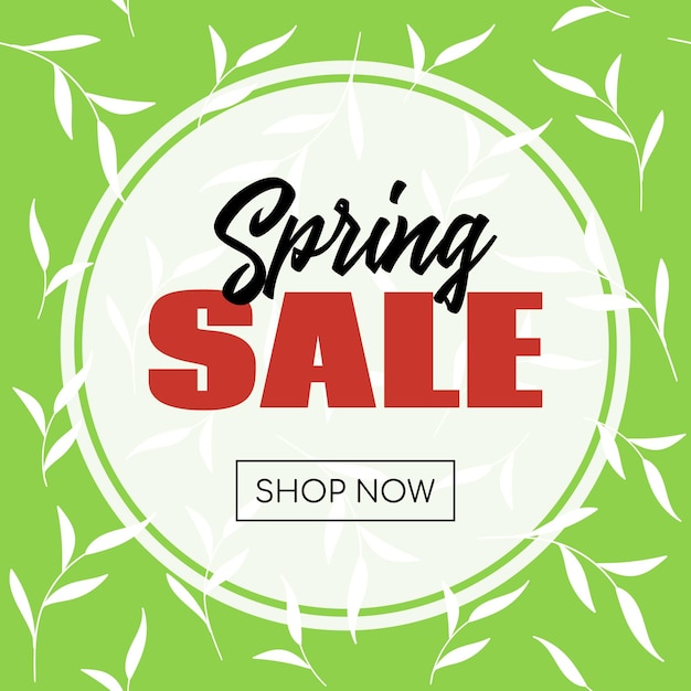 Spring sale vector banner with round frame Template for online store