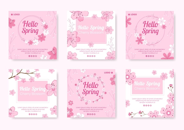 花の花と春のセールIg投稿テンプレートフラットイラストソーシャルメディアやグリーティングカードの正方形の背景の編集可能