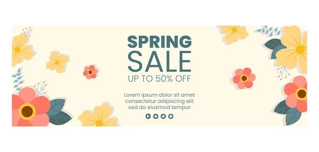 Spring sale with blossom flowers twitter cover template flat design illustration editable of square background for social media or greeting card