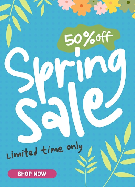 spring sale with flowers and leaves vertical background