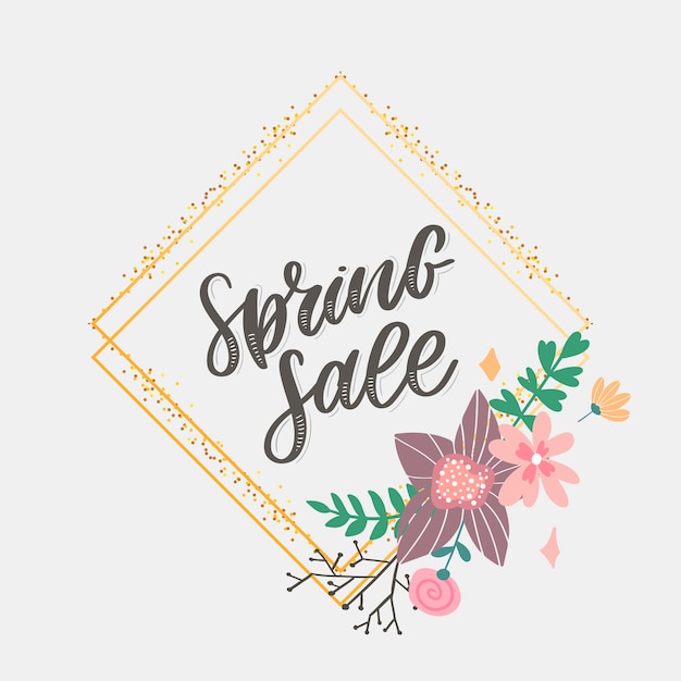 Spring Sale Word Hanging on Leaves with Strings.