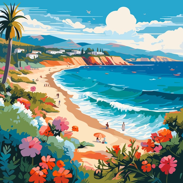 Premium Vector | Spring scene from a mediterranean beach