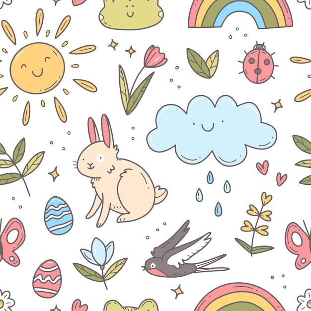 Spring seamless doodle pattern Vector illustration background