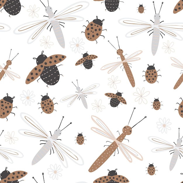 Spring seamless pattern cute childish seamless pattern with many decorative insects