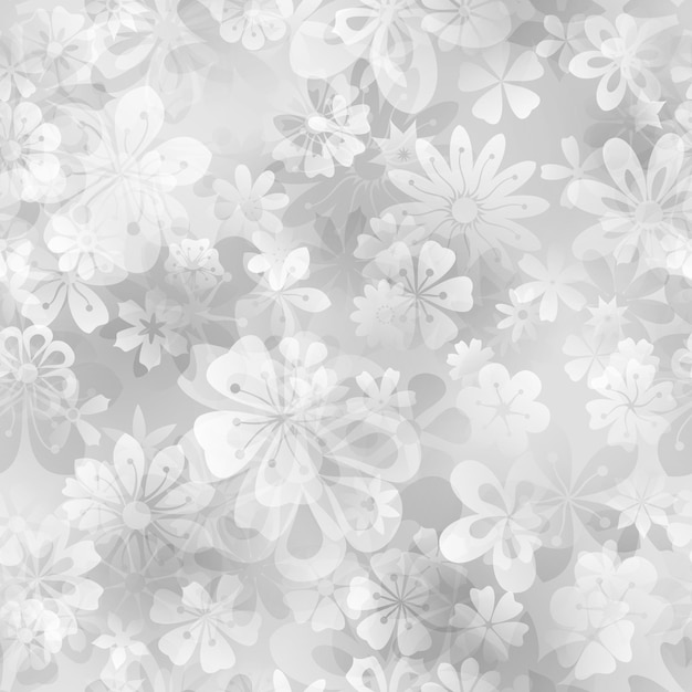 Vector spring seamless pattern of various flowers in white and gray colors