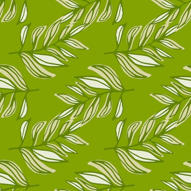 Spring seamless pattern with contoured foliage brunches in green tones. stylized floral print.