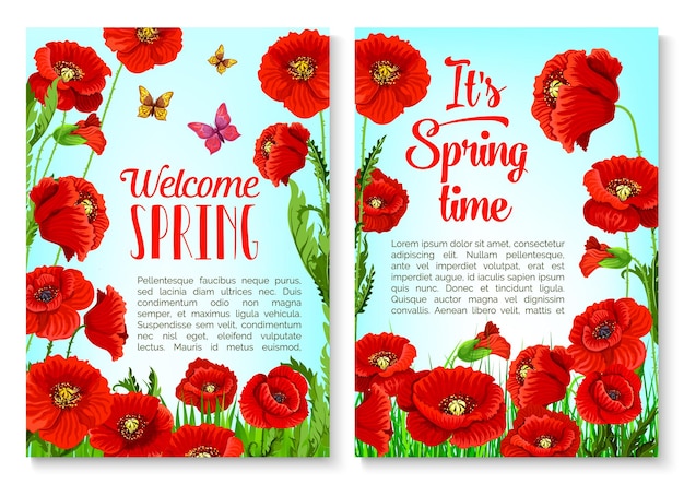 Spring season floral greeting card template