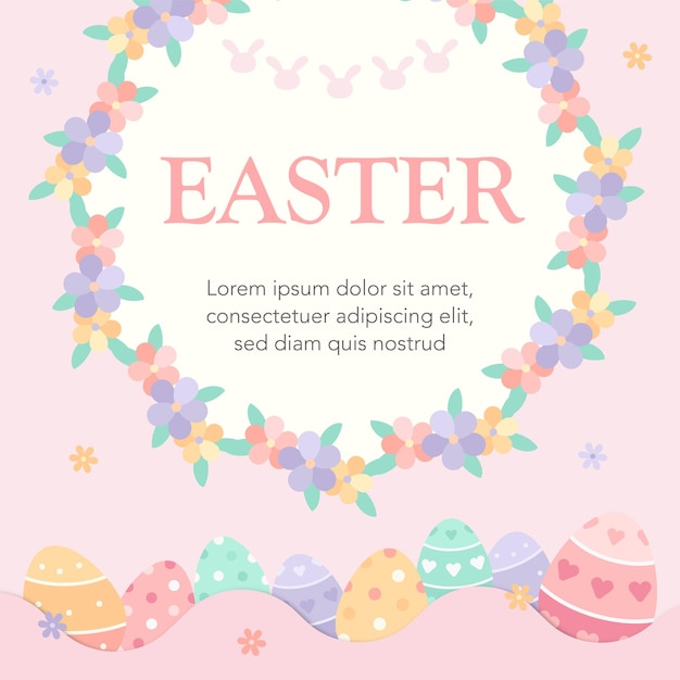 Spring season happy easter sweet pastel color greeting design template with flower frame border rab
