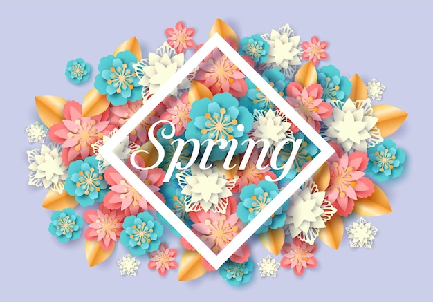 Vector spring seasonal floral poster vector paper cut illustration