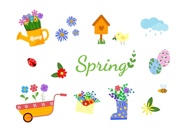 Vector spring set hand drawn elements.vector illustration.perfect for scrapbooking, greeting card, party.